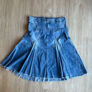 Vintage Mudd jeans denim midi Skirt embroidered western flare fit flare Y2K 13